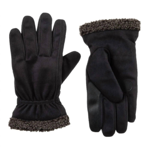 Isotoner mens recycled microsuede and berber glove in black