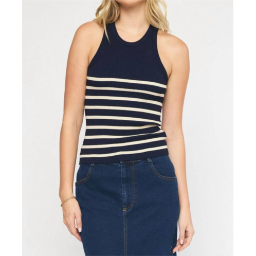 Entro striped ribbed knit tank top in navy / blue