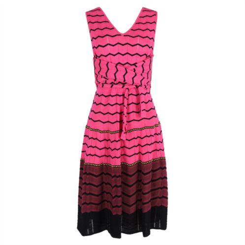 Missoni m knit tie front detail sleeveless midi dress in pink zigzag cotton