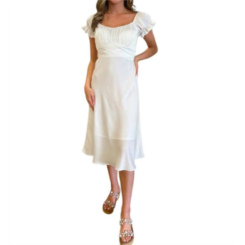 Ee:some puff sleeve midi dress in off white