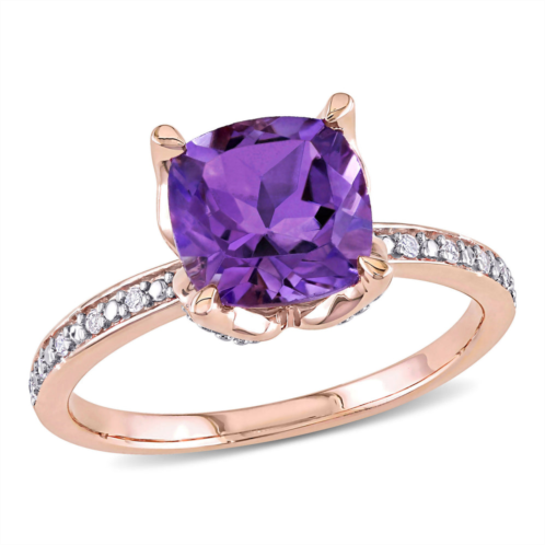 Mimi & Max cushion-cut amethyst and diamond ring 10k rose gold