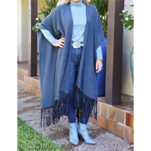 DOLCE CABO wool cotton fringe scarf in blue dust