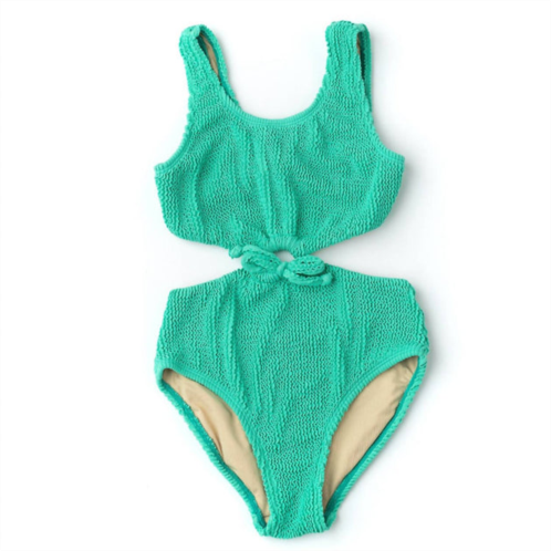 Shade critters girls crinkle texured cinched ring monokini swimsuit in green