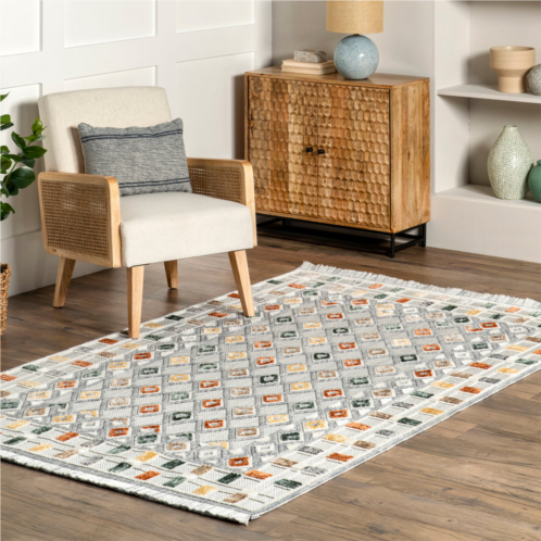 NuLOOM henny diamond and stripes fringe area rug
