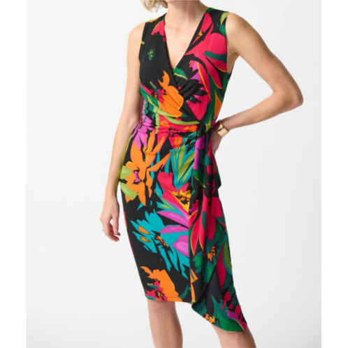 Joseph Ribkoff silky knit wrap dress in blk/multi