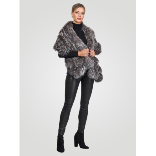 Gorski knit silver fox fur ruffle stole