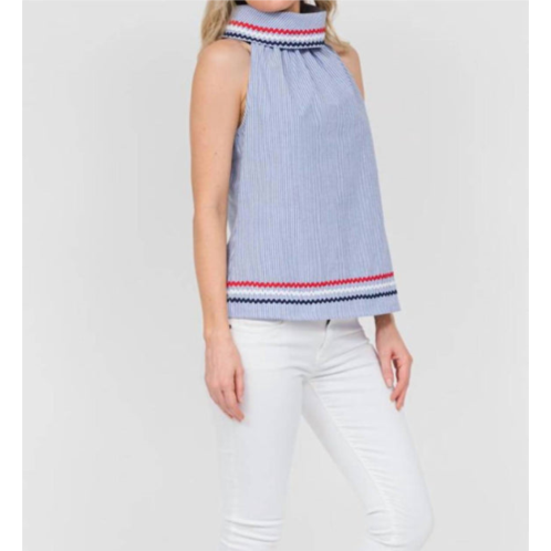 SAIL to SABLE cowl neck top in navy/white stripe