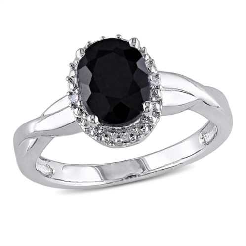 Mimi & Max 1 3/5ct tgw oval-cut black sapphire and diamond crossover ring in sterling silver