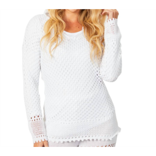 French kyss v-neck crochet hoodie in white