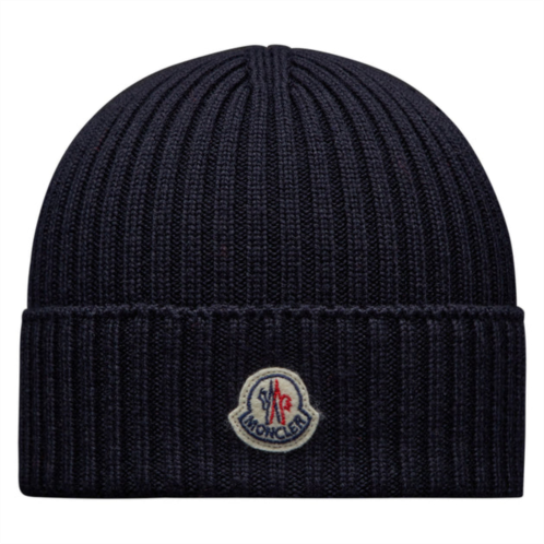 Moncler navy blue wool knit beanie hat