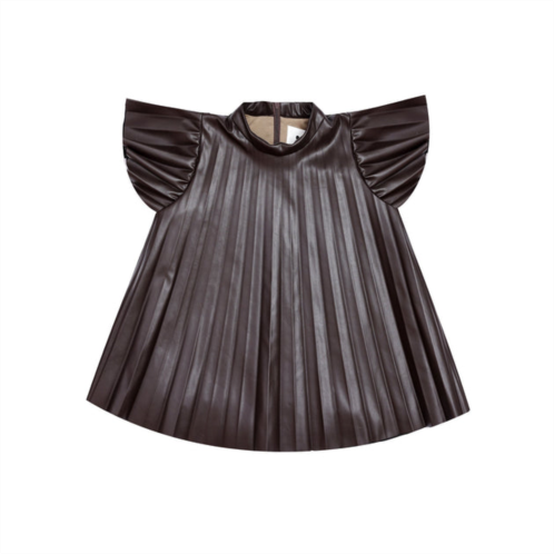 Omamimini girls faux leather pleated dress