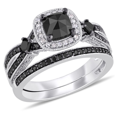 Mimi & Max 1 1/2ct tw black and white multi-shape diamond split shank bridal set in sterling silver