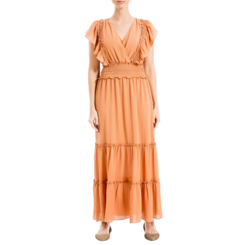 Max Studio crepe flutter sleeve v-neck smocked maxi dress