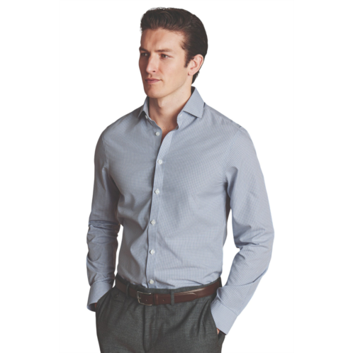 Charles Tyrwhitt mens non-iron poplin mini gingham check cutaway slim fit shirt single cuff
