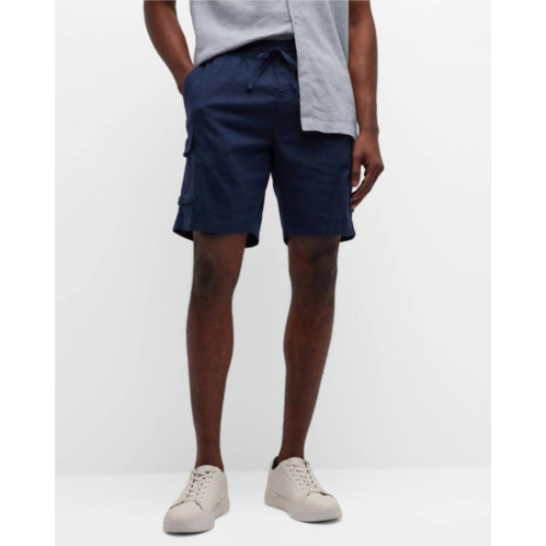 Onia men stretch linen pull on cargo short in deep navy