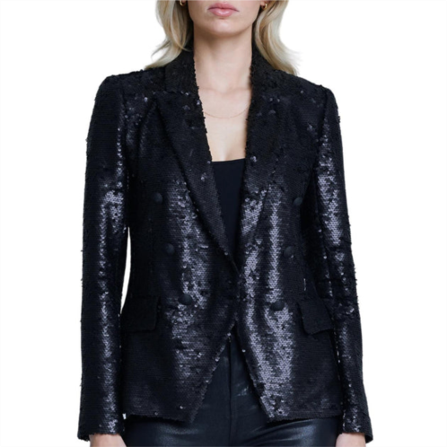 kenzie double breasted blazer in matte black sequin