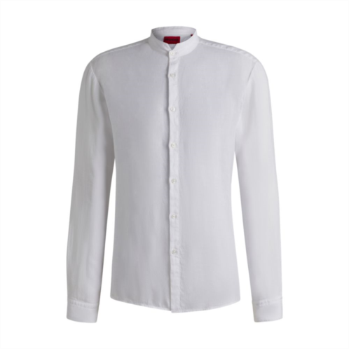 HUGO slim-fit linen shirt with stand collar