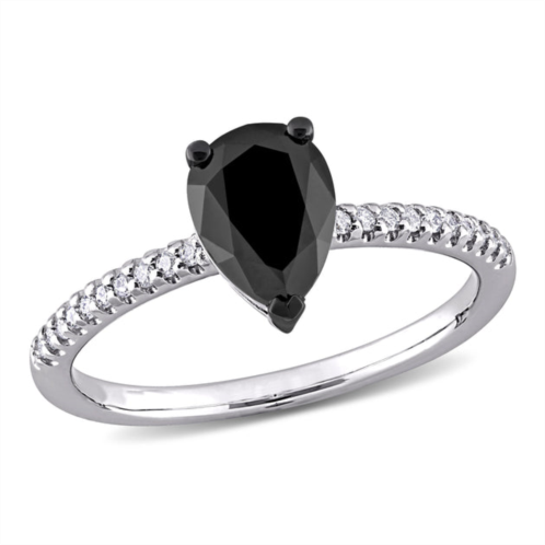 Mimi & Max 1 1/10ct tw pear and round-cut black and white diamond teardrop engagement ring in 14k white gold