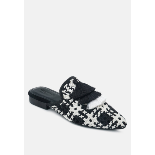 Rag & Co mariana black woven flat mules with tassels