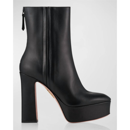 AQUAZZURA groove leather platform bootie in black