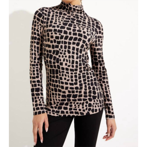 Joseph Ribkoff ruched printed top in black/latte