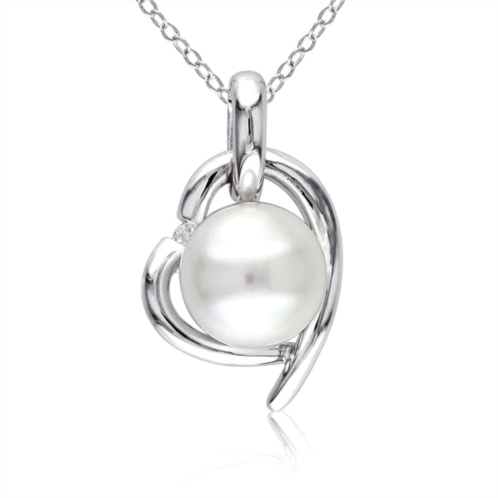 Mimi & Max 8.5-9mm white cultured freshwater pearl and diamond heart necklace