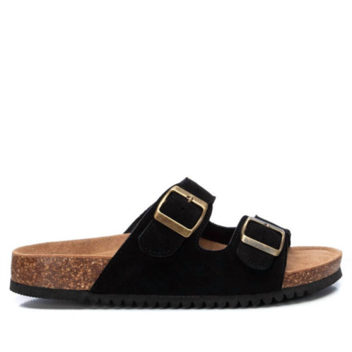 Xti womens double buckle sandals in black