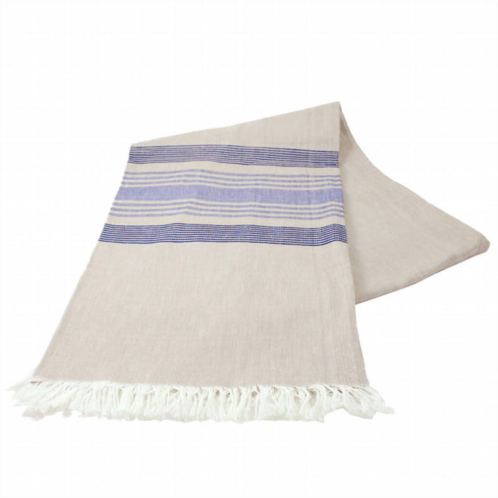 Sobremesa 108 x 60 large hand-woven tablecloth in wheat with blue stripes