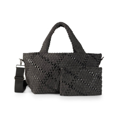 HAUTE SHORE womens bobbi woven tote bag in edge - black denim