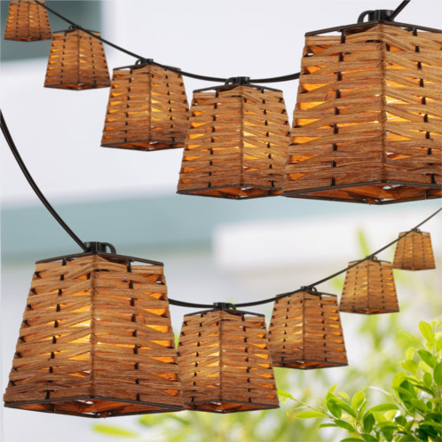 Jonathan Y quinn 10-light indoor/outdoor 10 ft. classic vintage incandescent g40 square bamboo shaded string lights, brown