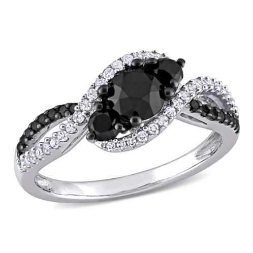 Mimi & Max 1ct tw black white diamond crossover engagement ring 10k white gold