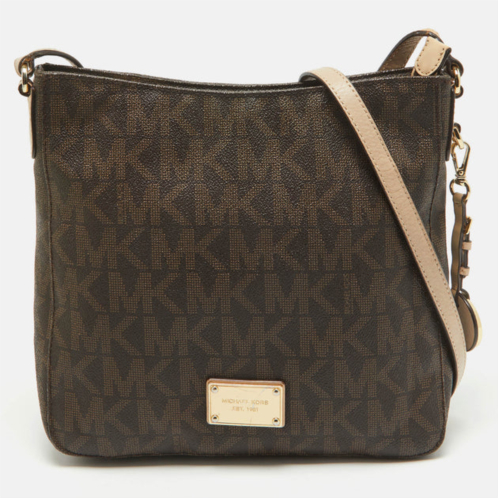 Michael Michael Kors michael kors brown/beige sigature coated canvas and leather jet set travel messenger bag