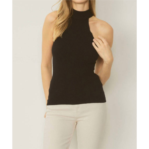 Entro solid ribbed mock neck top in black