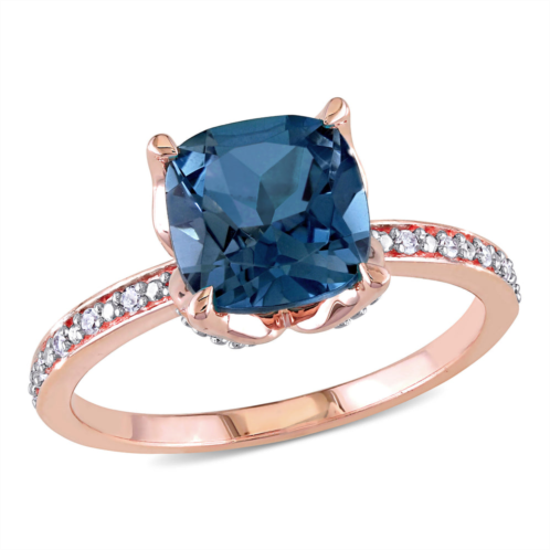 Mimi & Max 2 5/8ct tgw london-blue topaz diamond ring 10k rose gold