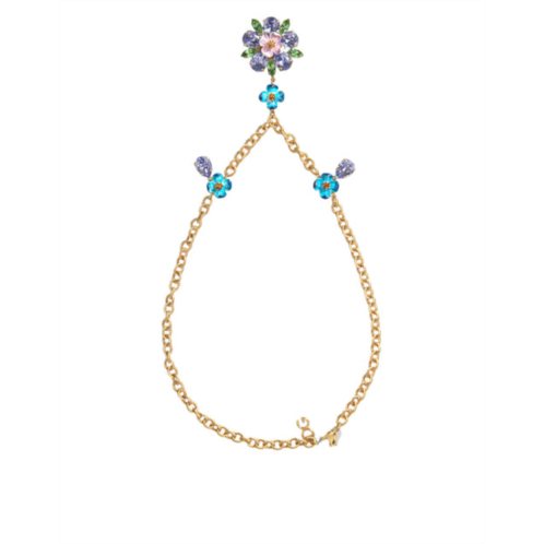 Dolce & Gabbana brass chain crystal floral pendant charm womens necklace