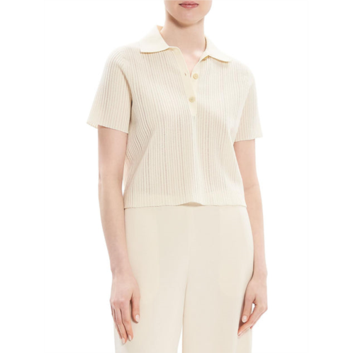 Theory womens ribbed collar button-down top