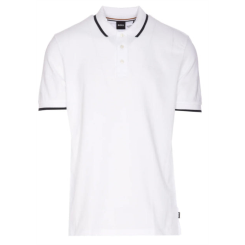 Hugo Boss mens parlay 190 cotton short sleeve polo t-shirt, white