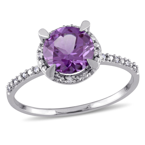 Mimi & Max simulated alexandrite halo ring with diamonds 10k white gold