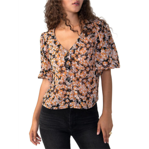 Sanctuary womens sheer puff sleeve blouse