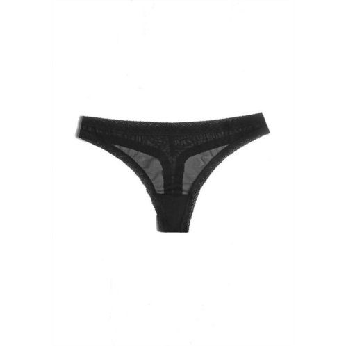 Blush Lingerie womens mesh lace trim thong panty in black