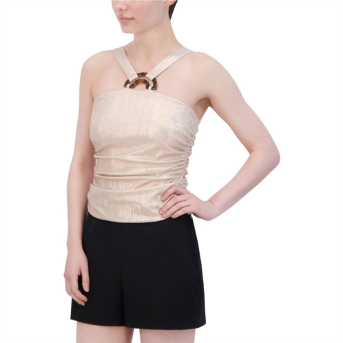 BCBGMAXAZRIA womens metallic ruched halter top