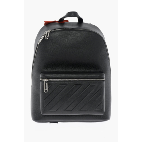 Off-White textured leather binder backpack with diagonal stripe motif