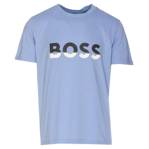 Hugo Boss mens big logo jersey cotton t-shirt in forever blue/asphalt grey