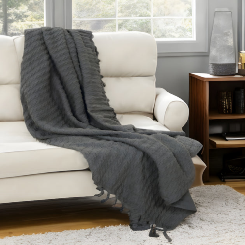 Homezia gray knitted 100% cotton throw blanket