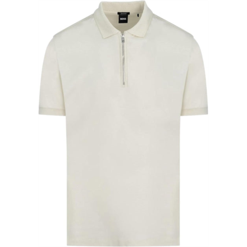 Hugo Boss mens polston 11 half zip short sleeve slim fit polo shirt, white