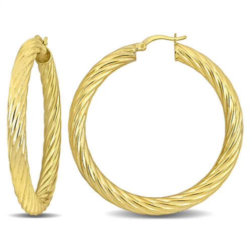 Mimi & Max 50x5mm twist hoop earrings in yellow plated silver