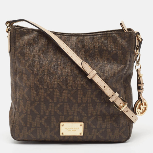 Michael Kors brown signature coated canvas and leather jet set travel messenger bag