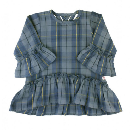 RuffleButts girls noah plaid peplum top in grey/blue