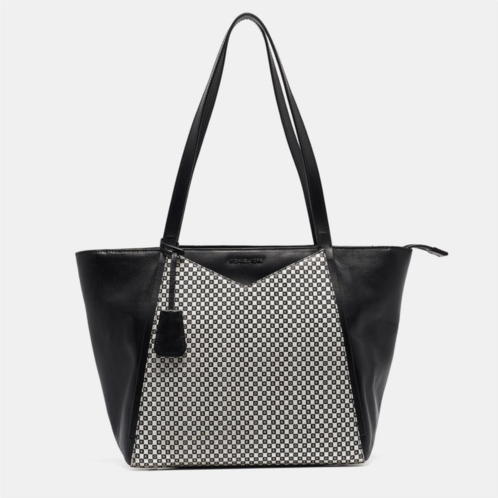 Michael Kors black/white checkboard logo leather large whitney tote