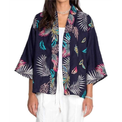 Johnny Was kaluhi linen cropped kimono in deep navy